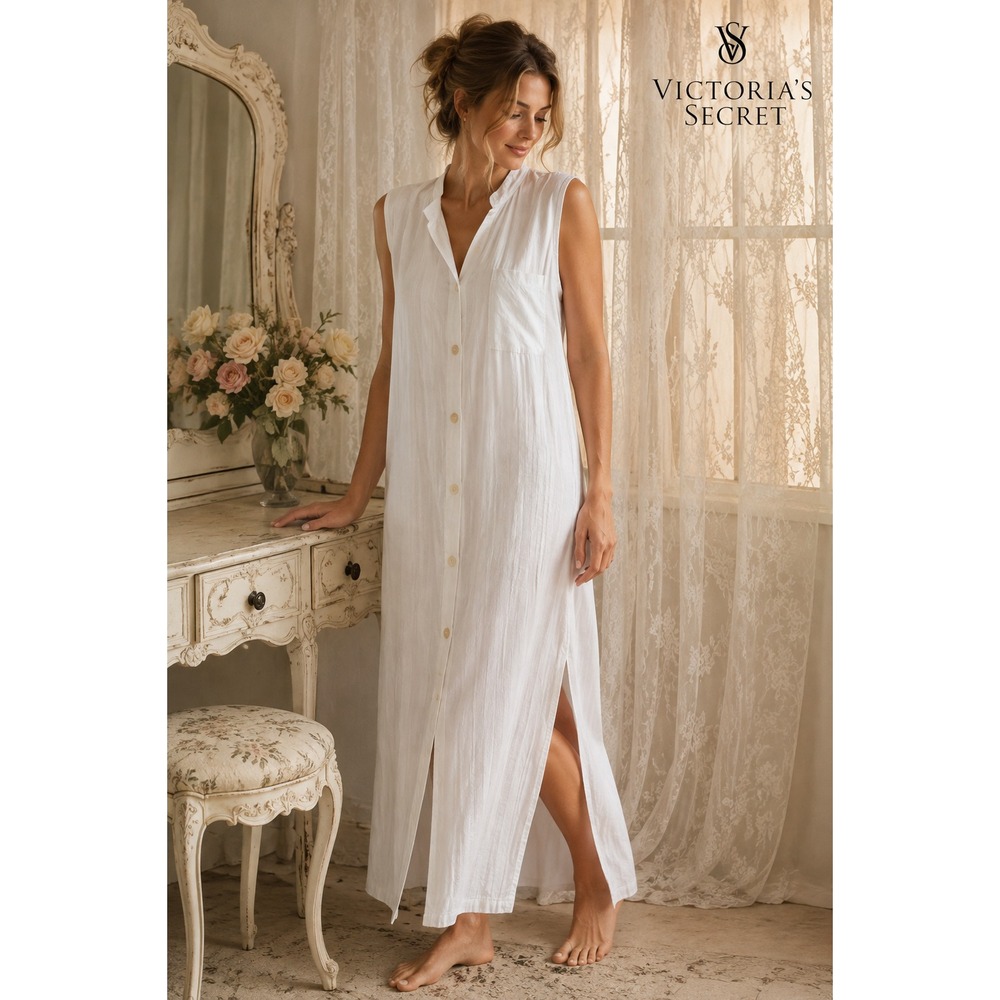 Victoria's Secret Vtg Gold Label Made in Greece 100% Cotton Maxi Nightgown S HTF